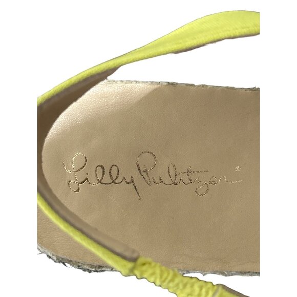 Lilly Pulitzer Women's Sz 8.5 Sandals Pineapple Canvas Flats Ankle Strap Yellow - Picture 5 of 10